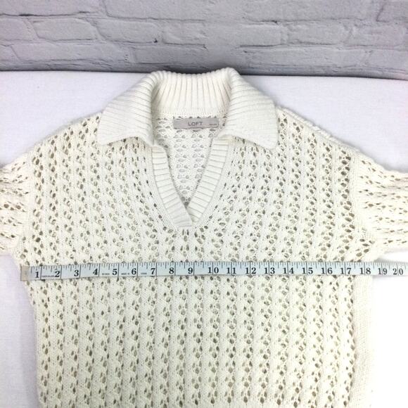 Loft Petites Cottagecore Open Knit Split Neck Cream Pullover Sweater Size XXS - Picture 11 of 13
